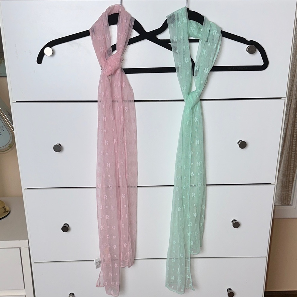 For Love And Lemons Pink and Green Sheer Scarves